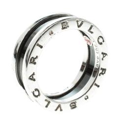 Pre Owned Bvlgari Save The Children 1 Band Black Ceramic Silver Band Ring Size 50