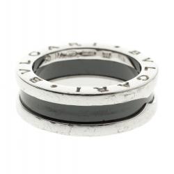 Pre Owned Bvlgari Save The Children 1 Band Black Ceramic Silver Band Ring Size 50