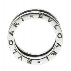 Pre Owned Bvlgari Save The Children 1 Band Black Ceramic Silver Band Ring Size 50