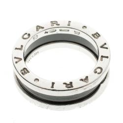 Pre Owned Bvlgari Save The Children 1 Band Black Ceramic Silver Band Ring Size 50