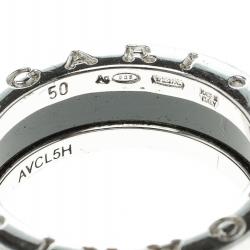 Pre Owned Bvlgari Save The Children 1 Band Black Ceramic Silver Band Ring Size 50