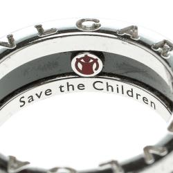 Pre Owned Bvlgari Save The Children 1 Band Black Ceramic Silver Band Ring Size 50