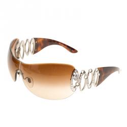 Bvlgari Brown Turqoise 6017-B Crystal Embellished Shield Sunglasses
