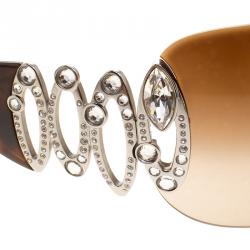 Bvlgari Brown Turqoise 6017-B Crystal Embellished Shield Sunglasses