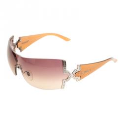 Bvlgari Brown 651-B Crystal Embellished Shield Sunglasses