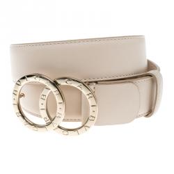 Pre Owned Bvlagri Peach Leather Double Ring Logo Belt Size 110cm