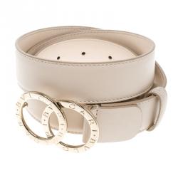 Pre Owned Bvlagri Peach Leather Double Ring Logo Belt Size 110cm