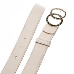 Pre Owned Bvlagri Peach Leather Double Ring Logo Belt Size 110cm