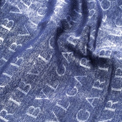 Bvlgari Blue Lettere Maxi Metal Silk and Wool Logomania Scarf