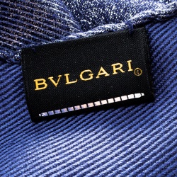 Bvlgari Blue Lettere Maxi Metal Silk and Wool Logomania Scarf