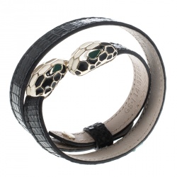 Bvlgari Serpenti Forever Black Lizard Leather Double Coiled Bracelet
