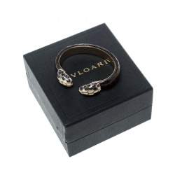 Pre Owned Bvlgari Serpenti Forever Enamel Leather Gold Tone Open Cuff Bracelet