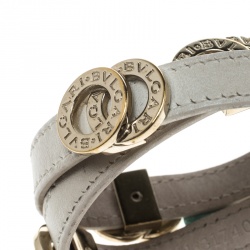 Pre Owned Bvlgari White Leather Gold Tone Double Wrap Bracelet