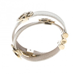 Pre Owned Bvlgari White Leather Gold Tone Double Wrap Bracelet