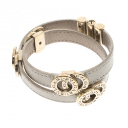 Pre Owned Bvlgari White Leather Gold Tone Double Wrap Bracelet