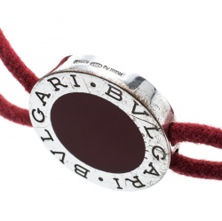 Pre Owned Bvlgari Lucky Red Enamel Silver Cord Bracelet