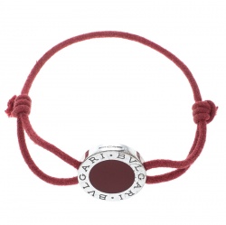 Pre Owned Bvlgari Lucky Red Enamel Silver Cord Bracelet