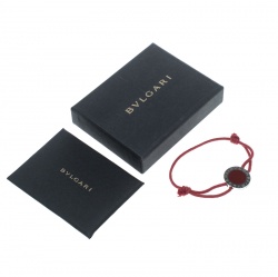 Pre Owned Bvlgari Lucky Red Enamel Silver Cord Bracelet