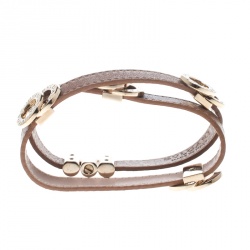 Pre Owned Bvlgari Brown Leather Gold Tone Double Coiled Wrap Bracelet