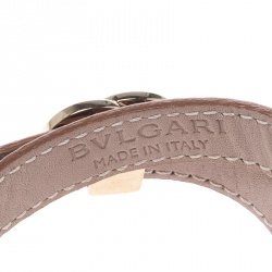Pre Owned Bvlgari Brown Leather Gold Tone Double Coiled Wrap Bracelet