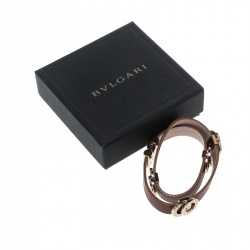Pre Owned Bvlgari Brown Leather Gold Tone Double Coiled Wrap Bracelet