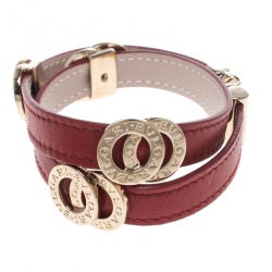 Bvlgari Red Leather Double Coiled Gold Plated Bracelet 