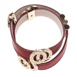 Bvlgari Red Leather Double Coiled Gold Plated Bracelet 