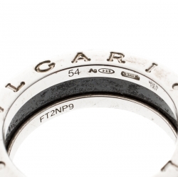 Pre Owned Bvlgari Save the Children 1-Band Black Ceramic Silver Ring Size 54