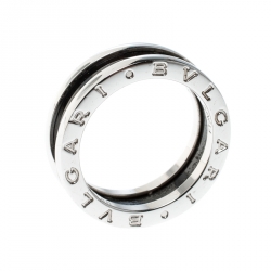 Pre Owned Bvlgari Save the Children 1-Band Black Ceramic Silver Ring Size 54