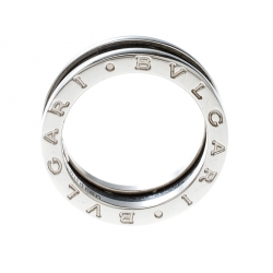 Pre Owned Bvlgari Save the Children 1-Band Black Ceramic Silver Ring Size 54