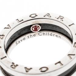 Pre Owned Bvlgari Save the Children 1-Band Black Ceramic Silver Ring Size 54