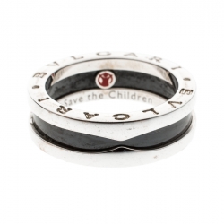 Pre Owned Bvlgari Save the Children 1-Band Black Ceramic Silver Ring Size 54