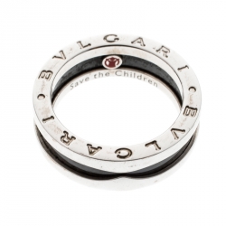 Pre Owned Bvlgari Save the Children 1-Band Black Ceramic Silver Ring Size 54