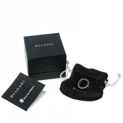 Pre Owned Bvlgari Save the Children 1-Band Black Ceramic Silver Ring Size 54