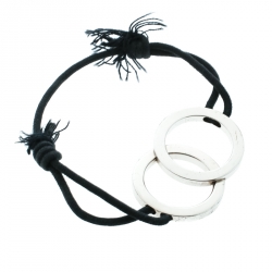 Bvlgari Fortuna Interlocking Circles Silver Black Cord Bracelet