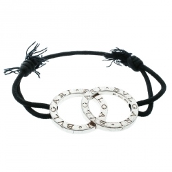 Bvlgari Fortuna Interlocking Circles Silver Black Cord Bracelet