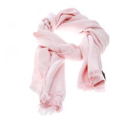 Pre Owned Bvlgari Pink Silk and Wool Fringed Edge Logomania Scarf 