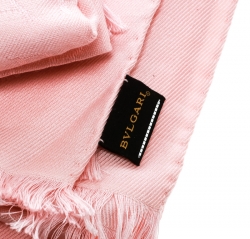Pre Owned Bvlgari Pink Silk and Wool Fringed Edge Logomania Scarf 