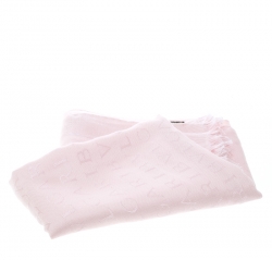 Pre Owned Bvlgari Pink Silk and Wool Fringed Edge Logomania Scarf 