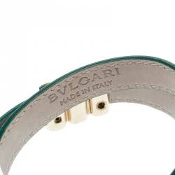 Pre Owned Bvlgari Green Leather Gold Tone Double Wrap Bracelet