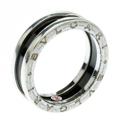 Bvlgari Save the Children 1-Band Black Ceramic Silver Ring Size 58