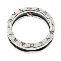 Bvlgari Save the Children 1-Band Black Ceramic Silver Ring Size 58