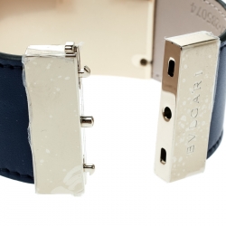 Bvlgari Serpenti Forever Scaglie Blue Leather Gold Tone Wide Cuff Bracelet 