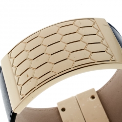 Bvlgari Serpenti Forever Scaglie Blue Leather Gold Tone Wide Cuff Bracelet 