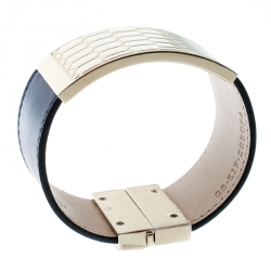 Bvlgari Serpenti Forever Scaglie Blue Leather Gold Tone Wide Cuff Bracelet 