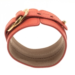 Pre Owned Bvlgari Pink Leather Gold Tone Wrap Cuff Bracelet