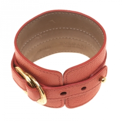 Pre Owned Bvlgari Pink Leather Gold Tone Wrap Cuff Bracelet