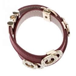 Bvlgari Bvlgari Red Leather Gold Plated Double Coiled Bracelet 15cm