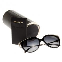 Pre Owned Bvlgari Black Crystal Flower Cat Eye Woman Sunglasses
