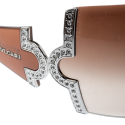 Bvlgari Brown Gradient 651-B Crystal Embellished Shield Sunglasses